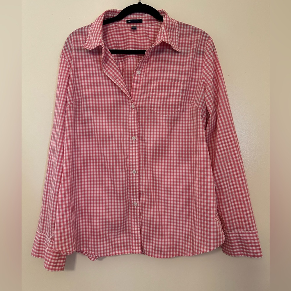 Pink gingham cotton button down size XL